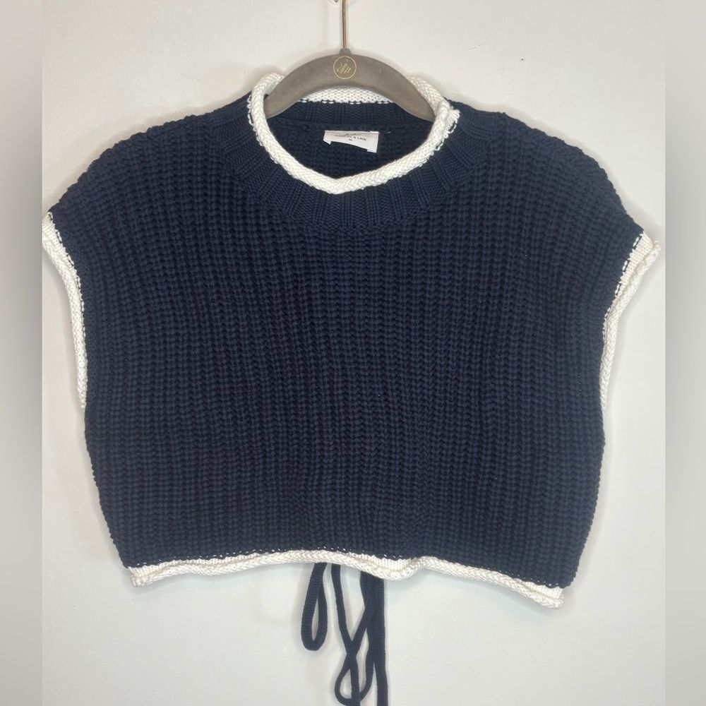 Bobbles & Lace EUC blue/white cropped knit open tie back sweater Size Medium